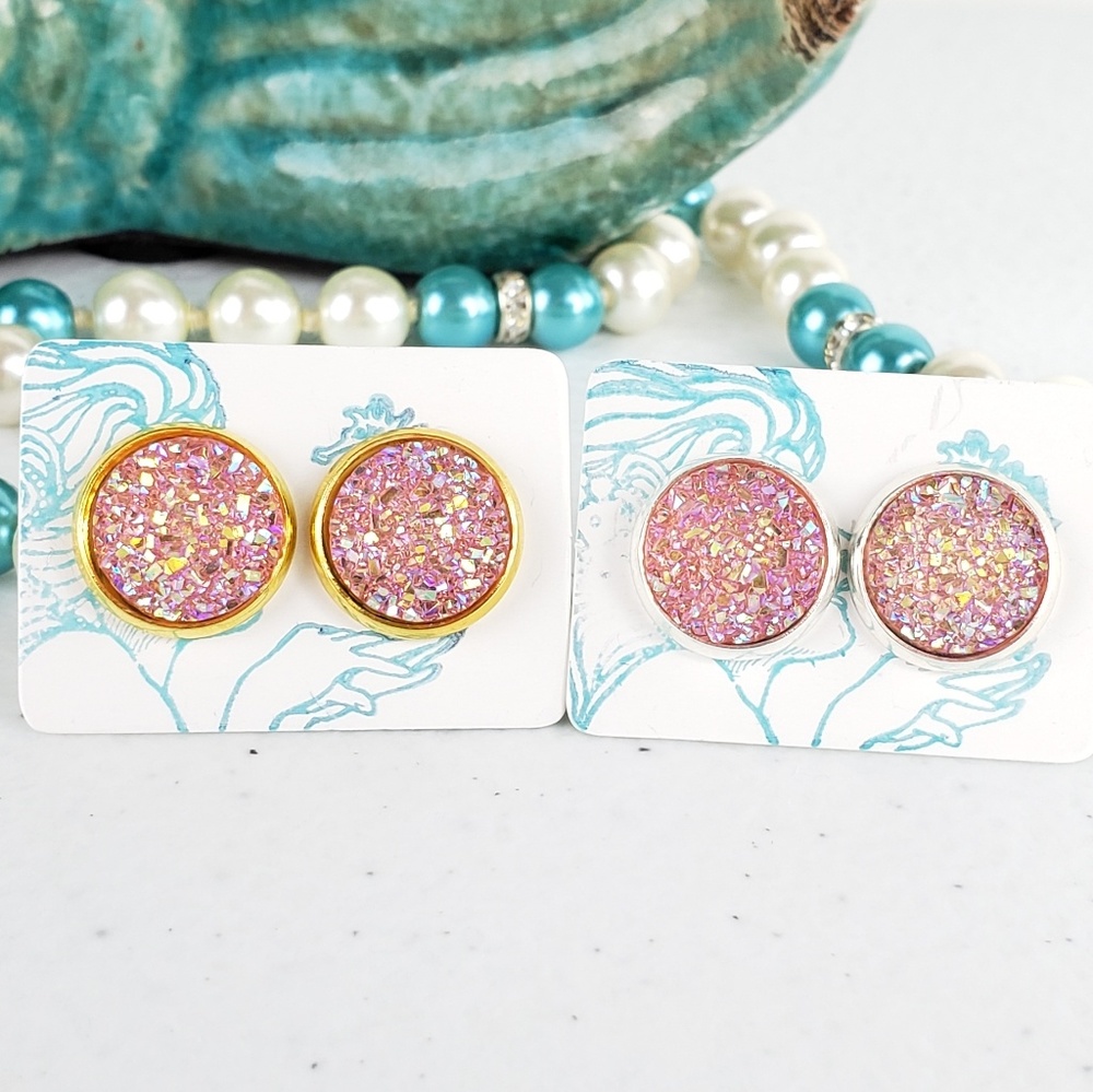 Pale Pink Sparkle Acrylic Druzy Earrings